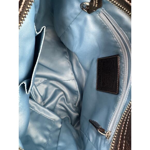 Coach Navy Blue Glitter Signature C Canvas Leather Shoulder Bag - Picture 9 of 10